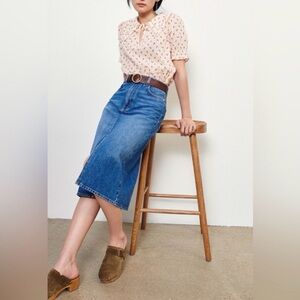 Ba&sh Dona Denim Midi Skirt 0 XS Blue Classic Chic Minimalist Casual Boho Preppy